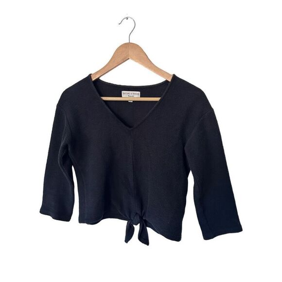 Texture and Thread x Madewell Black 3/4 Sleeve Tie Front Blouse Size XS - Picture 3 of 13